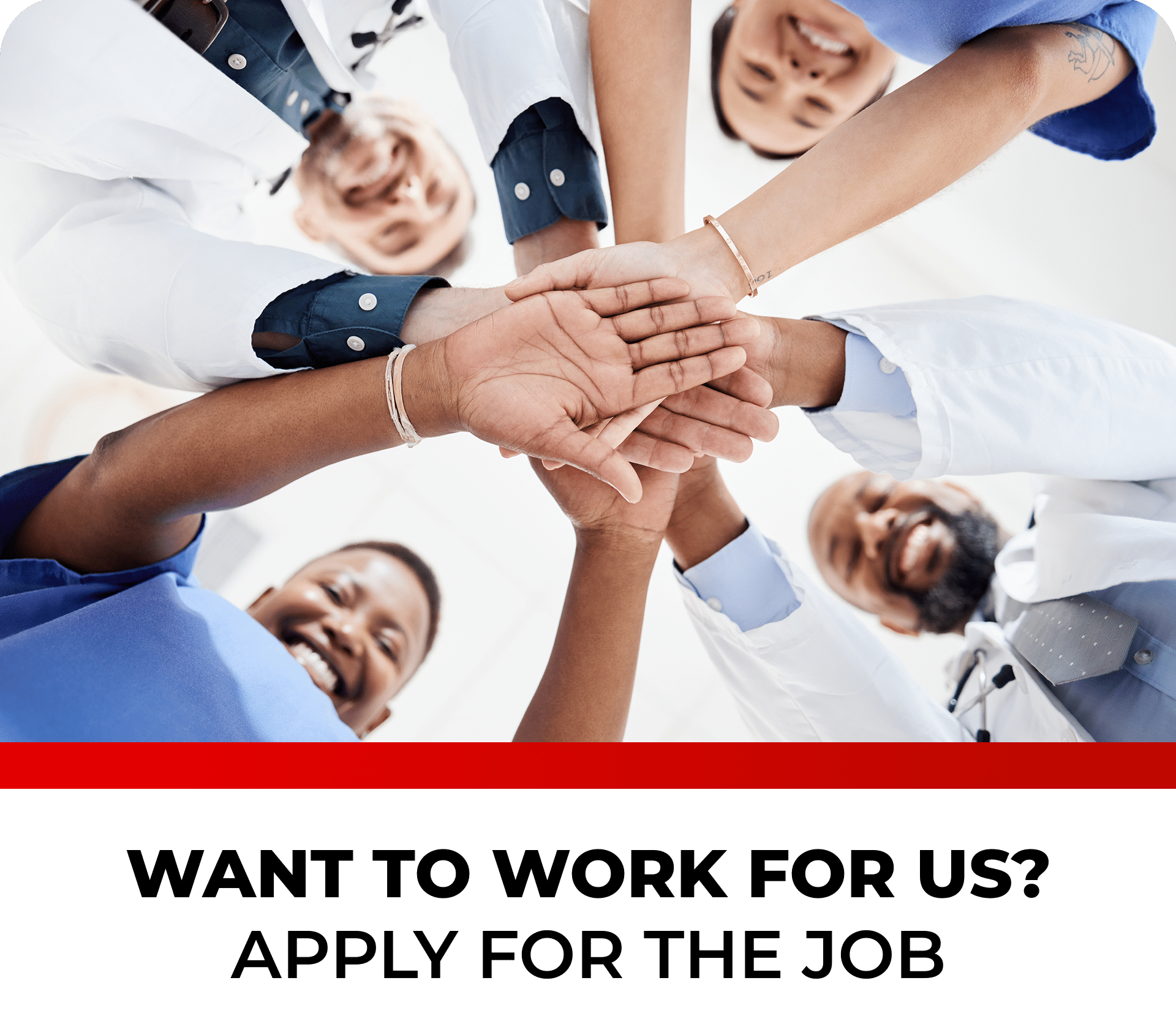Group of medical professionals stacking hands in teamwork